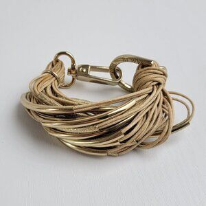 Saachi Gold-Tone And Beige Multi Strand Cord Bracelet 7 In Lobster Clasp Slight
